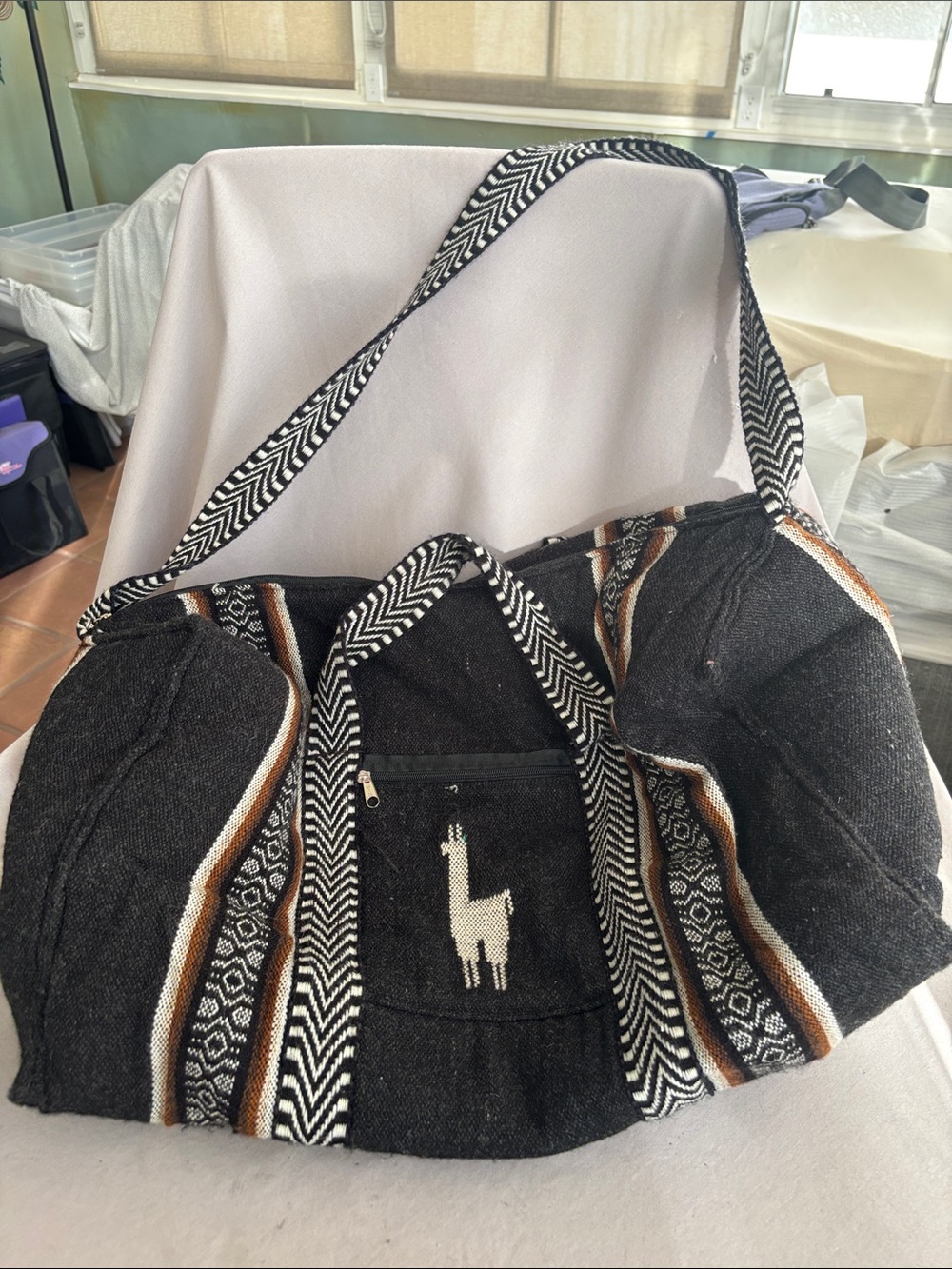 Patterned travel bag w/Brown & White Accents FROM PERU! 20x9x11
